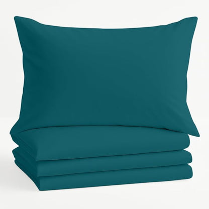 Comfort Beddings King Pillowcases Set of 4 – 100% Organic Cotton, 600 Thread Count Sateen, Soft & Comfy Pillow Covers with Envelope Closure, Teal, King Size 20 x 40 Inches