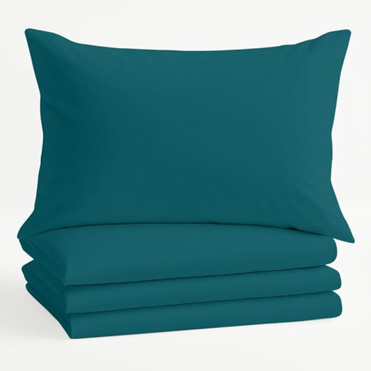 Comfort Beddings Standard Pillowcases Set of 4 – 100% Organic Cotton, 600 Thread Count Sateen, Soft & Comfy Pillow Covers with Envelope Closure, Teal Standard Size 20 x 26 Inches