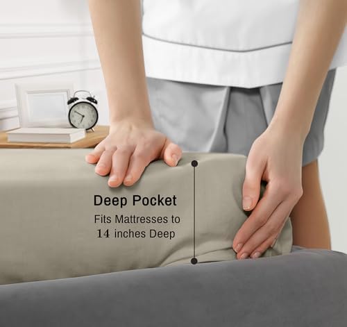 RUVANTI 100% Cotton California King Sheets, Percale Sheet Set, Taupe