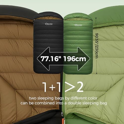XL Down Sleeping Bag for Adults, 600 Fill Power Backpacking