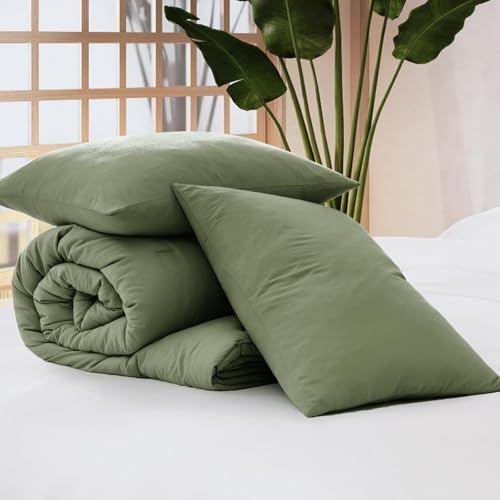 Queen Comforter Set-3 Pieces Soft Sage Green Comforters Queen Size Bedding