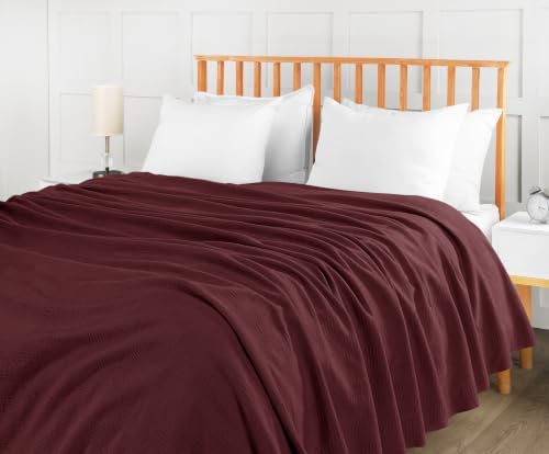 Utopia Bedding 100% Cotton Thermal Blanket Burgundy King, 90x108 Inches