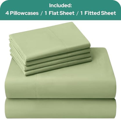HOMEIDEAS Queen Size Bed Sheets - 6 Piece Set (Sage Green) - Extra Soft Brushed Microfiber 1800 Bedding Sheets, Deep Pocket, Wrinkle & Fade Free