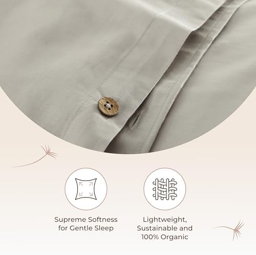 100% Organic Cotton Duvet Cover Queen Size - Naturally Soft Lightweight & Cooling Duvet Cover Set with Decorative Shams - Premium GOTS Certified 300 Thread Count Sateen Weave (Pewter, Queen)