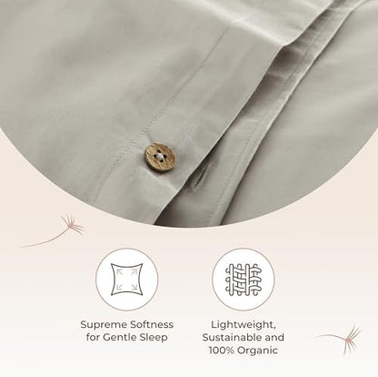 100% Organic Cotton Duvet Cover Queen Size - Naturally Soft Lightweight & Cooling Duvet Cover Set with Decorative Shams - Premium GOTS Certified 300 Thread Count Sateen Weave (Pewter, Queen)