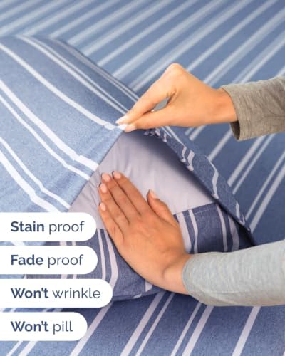 Flex Top Split Head King Sheet Set - 4 Piece Extra Deep - Blue Stripes 3