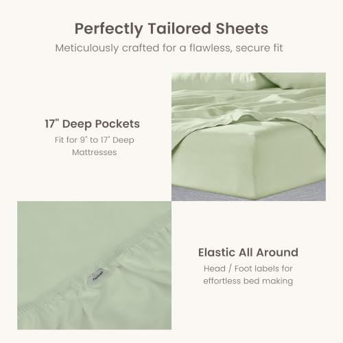 BIOWEAVES 100% Organic Cotton Sheets, 300 Thread Count 3-Piece GOTS Certified Bed Sheet Set Fits Mattress Upto 17" Deep Pocket, Soft & Silky Sateen Weave (Twin XL, Pastel Green)