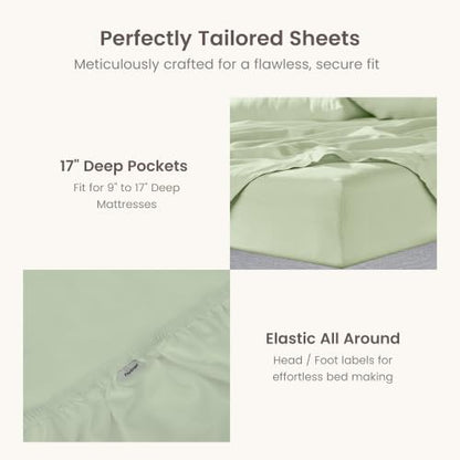 BIOWEAVES 100% Organic Cotton Sheets, 300 Thread Count 3-Piece GOTS Certified Bed Sheet Set Fits Mattress Upto 17" Deep Pocket, Soft & Silky Sateen Weave (Twin XL, Pastel Green)