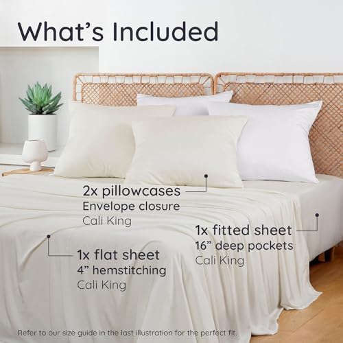 Bambaw 100% Viscose Derived from Bamboo Sheets California King Size Set – 4pcs Super Soft Bedding Set, Cooling Bed Sheet, Hotel Luxury Bed Sheets Set, Deep Pockets Fits Up to 16'' Mattresses (Ivory)