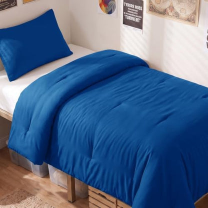 CozyLux Twin Comforter Set, 2 Pieces Down Alternative Bedding, Classic Blue