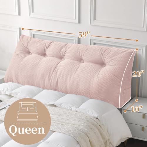 Sasttie Headboard Pillow Queen, Wedge Pillow Headboard, Light Pink