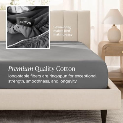 Bare Home 100% Organic Cotton Sateen Sheet Set (King, Grey)