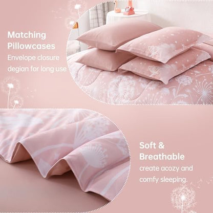 Dinjoy Girls Comforter Set 7 Pieces, Full Size Colorful Ombre Rainbow Bedding Set, Bed in A Bag for Kid Teen Girls (1 Comforter, 1 Flat Sheet, 1 Fitted Sheet, 2 Pillow Shams, 2 Pillowcases)