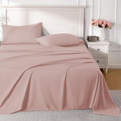 ROSE&RISY Mauve Queen Sheet Set, 4 Pcs Soft Bedding Queen Sheet Set, Breathable and Cooling, Includes 1 Fitted Sheet, 1 Flat Sheet, 2 Pillowcases - Deep Pocket (Mauve, Queen)