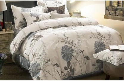 Wake In Cloud - Floral Comforter Set, 100% Cotton Fabric, Vintage Flower Shabby Chic Farmhouse Botanical Cottagecore Sunflower, 3 Pieces Bedding Set, Gray Beige, Twin/Twin XL Size