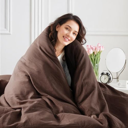 NEXHOME PRO Full Duvet Cover Set 100% Certified Organic Cotton with Washed Feel & Linen-Like Texture, Comfortable & Breathable, Home Bedding Set Dark Brown (No Comforter)