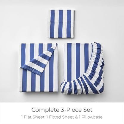 Mellanni Iconic 3-PC, Ultra Soft Sheet Set (Twin, Oxford Stripe Blue Nova)