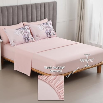 Luxudecor Floral Comforter Set Queen Size 7 Piece, Blush Pink Flower Bed in a Bag, Elegant Comforter Bedding Set for All Season (Blush Pink, 90"x90")