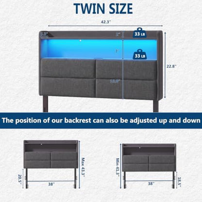 Garvee Twin Size Headboard Only with 2-Tier Storage,Charging Station,Grey
