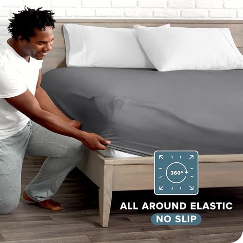 Bare Home Twin XL Fitted Sheet - 1800 Ultra-Soft (Twin XL, Grey)