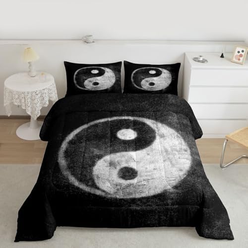 Feelyou Yin Yang Bedding Set for Girls Boys Children Boho Trippy Psychedelic Art Comforter Set Decorative Gossip Pattern Comforter Traditional Ying Yang Theme Duvet Set Queen Size 3Pcs