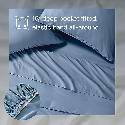 Sijo AiryWeight Tencel Sheet Set, 100% Lyocell Derived from Eucalyptus, Buttery Soft, Architectural Digest Best Cooling Sheets Winner - 4pc - 2 Pillowcases 1 Fitted 1 Top (Sky, King)