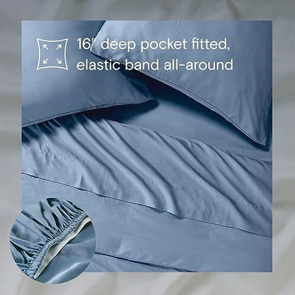 Sijo AiryWeight Tencel Sheet Set, 100% Lyocell Derived from Eucalyptus, Buttery Soft, Architectural Digest Best Cooling Sheets Winner - 4pc - 2 Pillowcases 1 Fitted 1 Top (Sky, King)