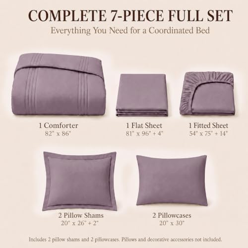 CozyLux Full Size Comforter Sets Dusty Purple- 7 Pieces Bed in a Bag