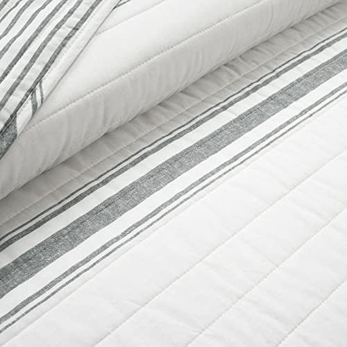 Lush Decor Farmhouse Stripe Reversible Cotton Quilt Queen Size 3 Piece Set Full/Queen Dark Gray - Farmhouse Bedding Set Queen Quilt - Striped Bedding