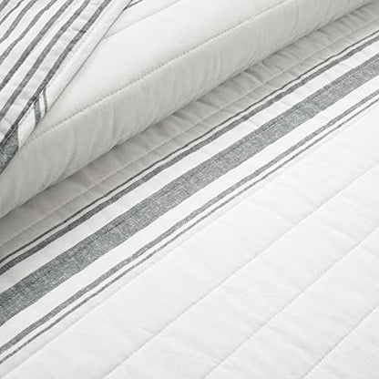 Lush Decor Farmhouse Stripe Reversible Cotton Quilt Queen Size 3 Piece Set Full/Queen Dark Gray - Farmhouse Bedding Set Queen Quilt - Striped Bedding