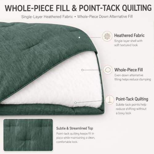 CozyLux King Size Comforter Set, Heathered Dark Green 3 Pieces Bedding Sets