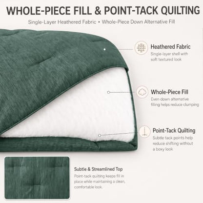 CozyLux King Size Comforter Set, Heathered Dark Green 3 Pieces Bedding Sets
