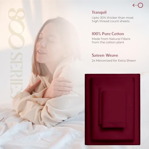 Mayfair Linen Egyptian Cotton Sheets King Size - Luxury 800 Series High Thread Count King Sheets (4 PC, Burgundy), Soft Cooling 16" Deep Pocket Hotel Quality Bed Sheet Set - Tranquil Collection