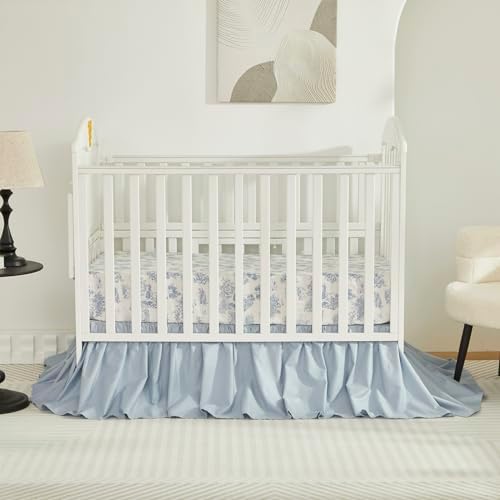 Brandream Boho Bohemian Girl Boy Baby Nursery Crib Bed Skirt Dust Ruffle - Neutral Solid Color Light Blue Farmhouse Chic 100% Percale Cotton Ruffle