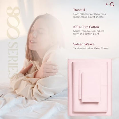 Mayfair Linen Egyptian Cotton Sheets King Size - Luxury 800 Series High Thread Count King Sheets (4 PC, Blush), Soft Cooling 16" Deep Pocket Hotel Quality Bed Sheet Set - Tranquil Collection