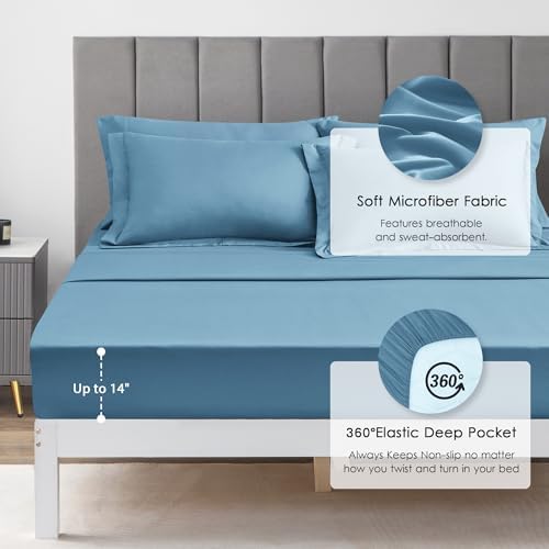 Love's cabin Twin XL Comforter Set Misty Blue, 5 Pieces Twin XL Bed in a Bag, All Season Bedding Sets with 1 Comforter, 1 Flat Sheet, 1 Fitted Sheet, 1 Pillowcase and 1 Pillow Sham