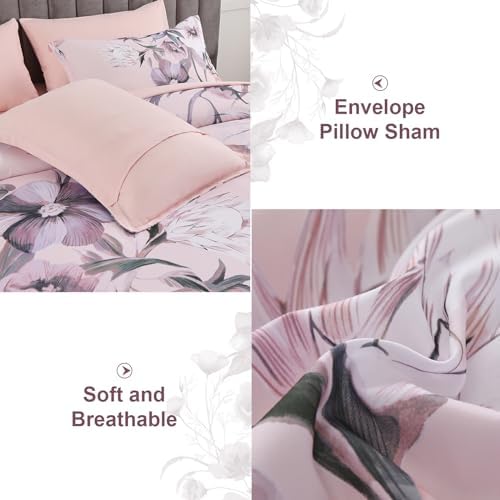 Luxudecor Floral Comforter Set Queen Size 7 Piece, Blush Pink Flower Bed in a Bag, Elegant Comforter Bedding Set for All Season (Blush Pink, 90"x90")
