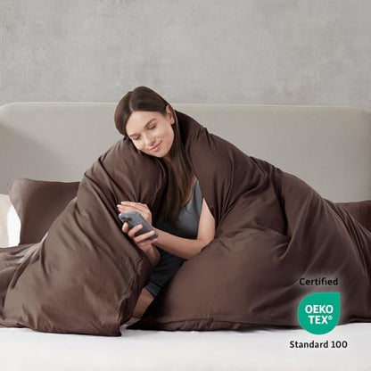 Hearth & Harbor Prewashed Queen Duvet Cover Set, Chocolate Brown