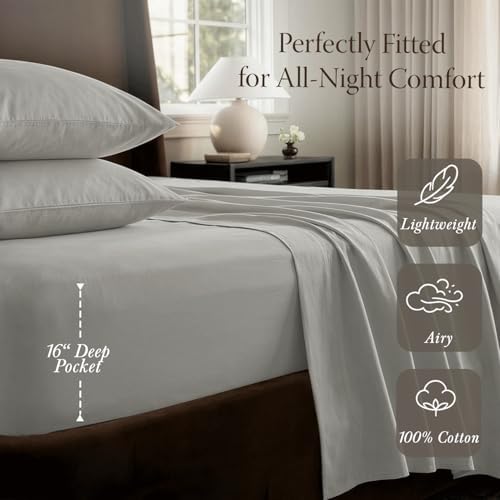 Threadmill 400TC Egyptian Cotton Queen Sheet Set, Sateen, Light Grey