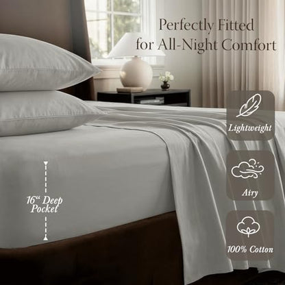 Threadmill 400TC Egyptian Cotton Queen Sheet Set, Sateen, Light Grey