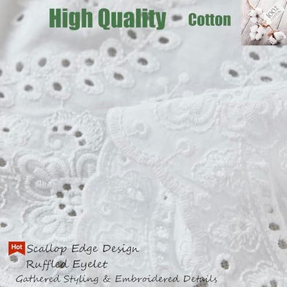 Brandream Scallop Edge Cotton Lace Crib Skirt, Baby Boy, Baby Girl, Gender Neutral Crib Skirt Toddler Bedskirt Dust Ruffle White Ruffled Eyelet Crib Bed Skirt Gathered Styling & Embroidered Details