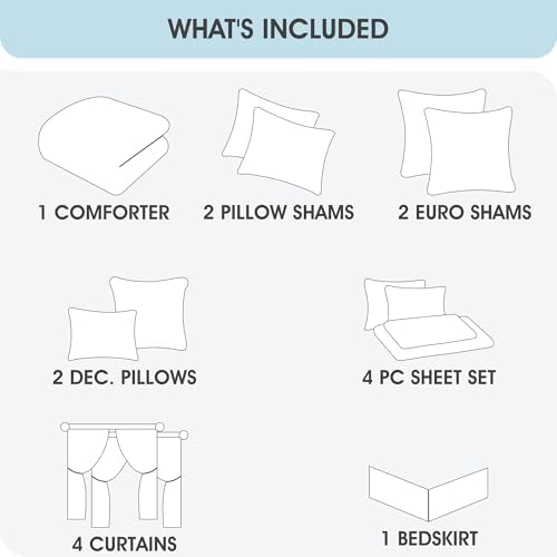 LANCO MODERN LIFESTYLE King Comforter Set, Grey Bedding Set, Jacquard Woven with Geometry, 16 Pieces Room in a Bag, Sheets, Bedskirt, Pillow Shams and Cases, Decorative Pillows and Curtains