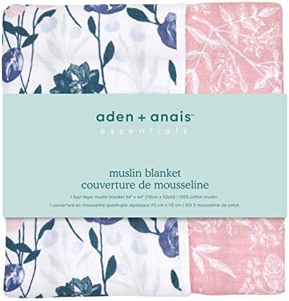 Aden + Anais Essentials Dream Blanket, Muslin Baby Blankets for Girls & Boys, Ideal Lightweight Newborn Nursery & Crib Blanket, Unisex Toddler & Infant Bedding, Shower & Registry Gift, Flowers Bloom