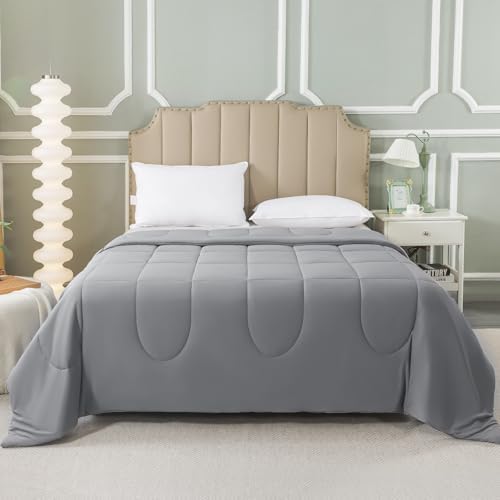 HYLEORY Cooling Comforter King Size - Summer Cooling Blanket for Hot Sleepers/Night Sweats, Double-Sided Cold Touch Silky Ice Comforters, Breathable Lightweight Beddings, Cool Gray, 108"x90"