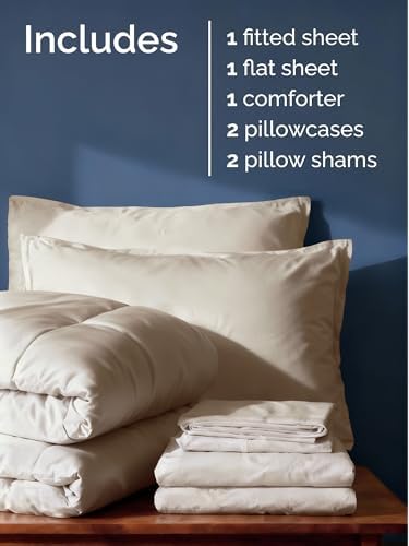 Queen Comforter Set - 7 Piece Bed in a Bag Queen Size Bed Set, Soft - Wheat