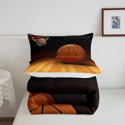 Manfei Basketball Comforter Set King Size, Sports Theme Bedding Set 3pcs for Kids Boys Teens Room Decor, American Basketball Quilt Set with 2 Pillowcases