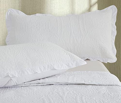 CHIXIN Ruffle Skirt Bedspread Cal King Size - 30" Long Drop, Shabby Chic Style, Lightweight Bedding Cover, 3 Piece Set, Chic Layers, Pure White