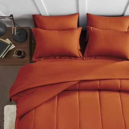 Maple&Stone Full Comforter Set 7 Pieces Bed in a Bag Brunt Orange Bed Set