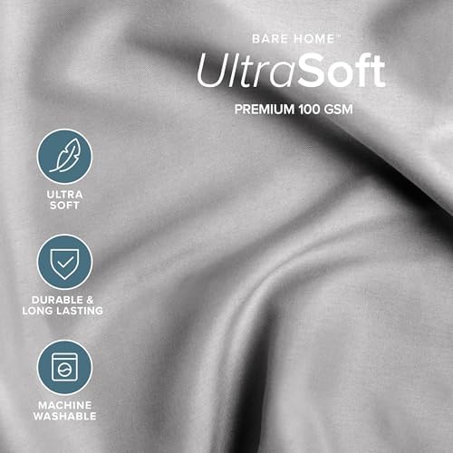 Bare Home Bed-in-A-Bag 7 Piece Comforter & Sheet Set - Queen - Goose Down Alternative - Ultra-Soft 1800 Premium - Bedding Set (Queen, Light Grey/Light Grey)