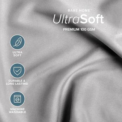 Bare Home Bed-in-A-Bag 7 Piece Comforter & Sheet Set - Queen - Goose Down Alternative - Ultra-Soft 1800 Premium - Bedding Set (Queen, Light Grey/Light Grey)